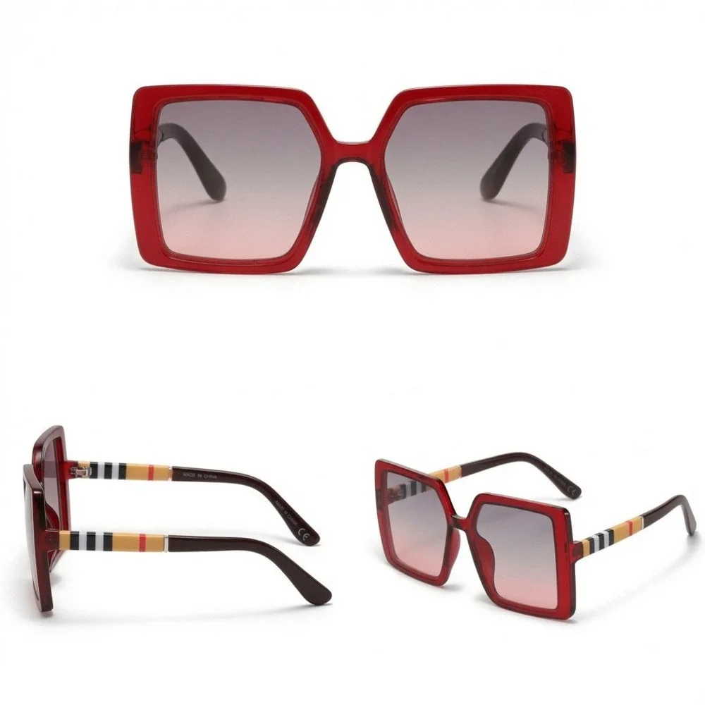 Women Big XXL Square Red Gradient Sunglasses Retro Statement Shades Luxury Style